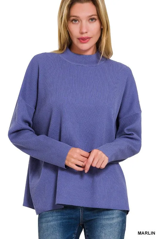 MOCK NECK DROP SHOULDER SWEATER
