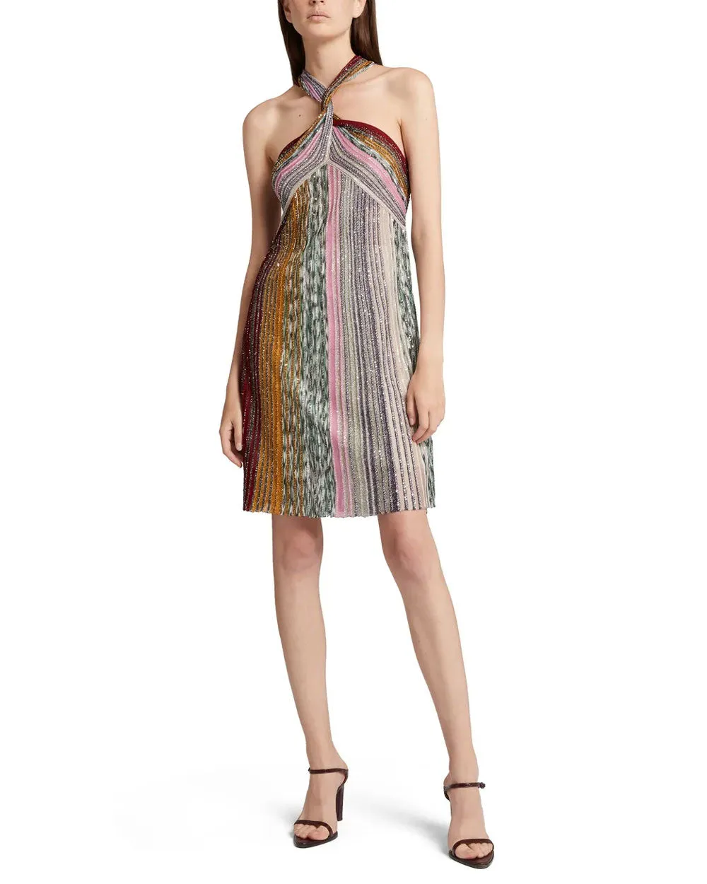 Multicolor Sequin Halter Neck Mini Dress