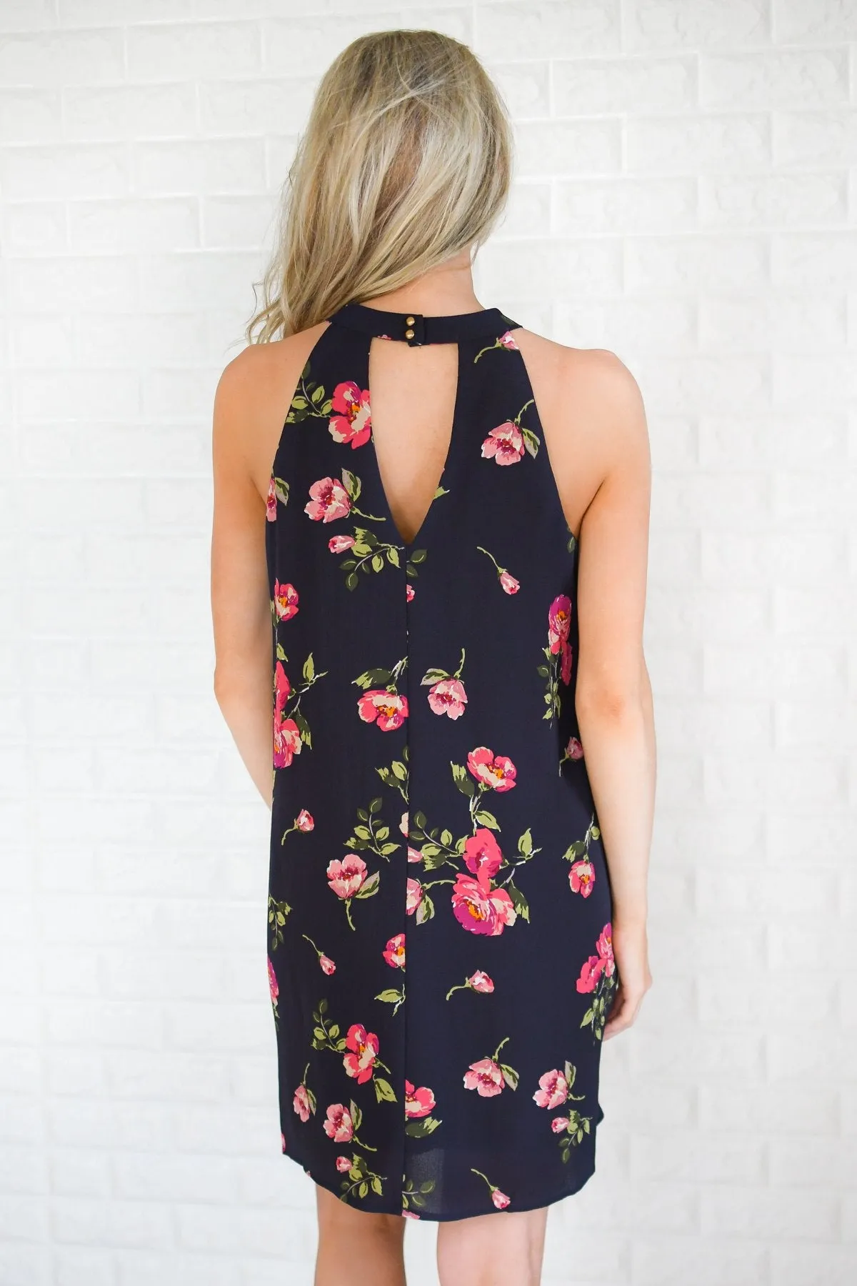 Navy & Floral Halter Dress
