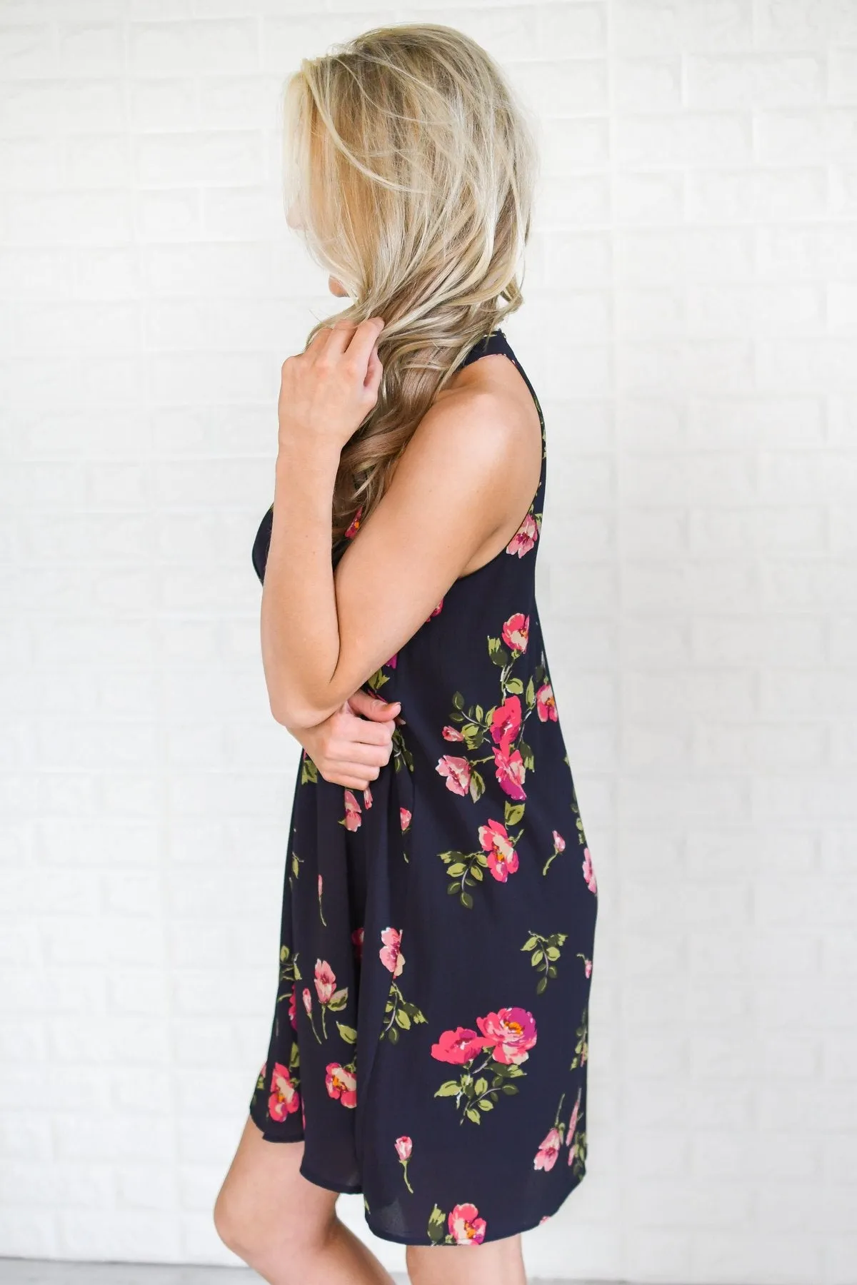 Navy & Floral Halter Dress