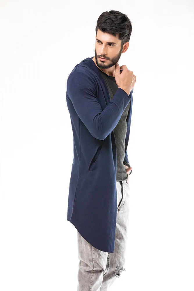 Navy Blue Long Line Hoodie
