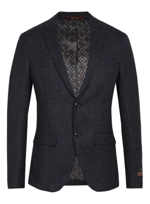 Navy Blue Tweed Notch Collar Jacket