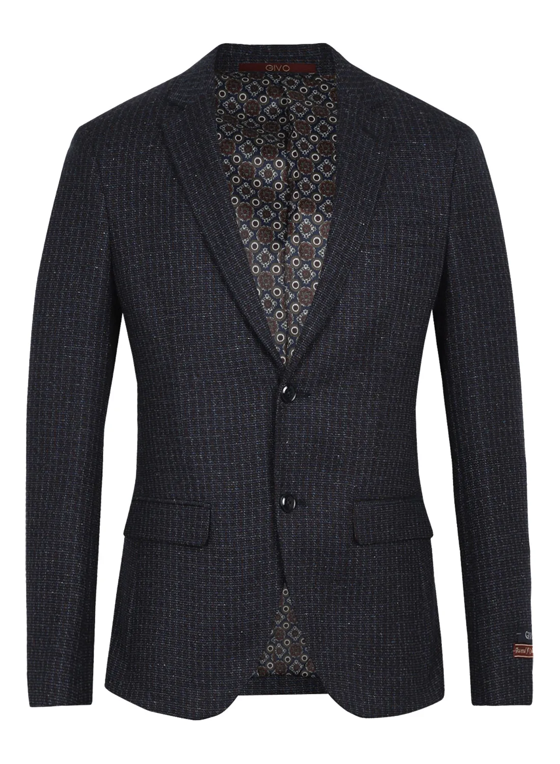 Navy Blue Tweed Notch Collar Jacket
