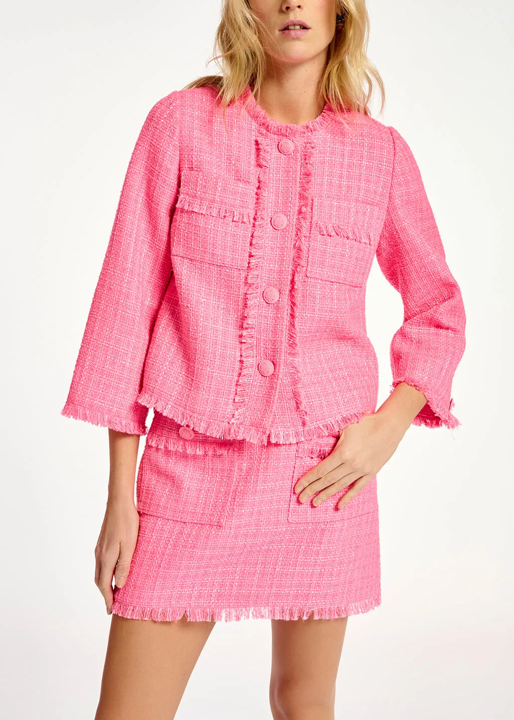 Neon pink tweed jacket