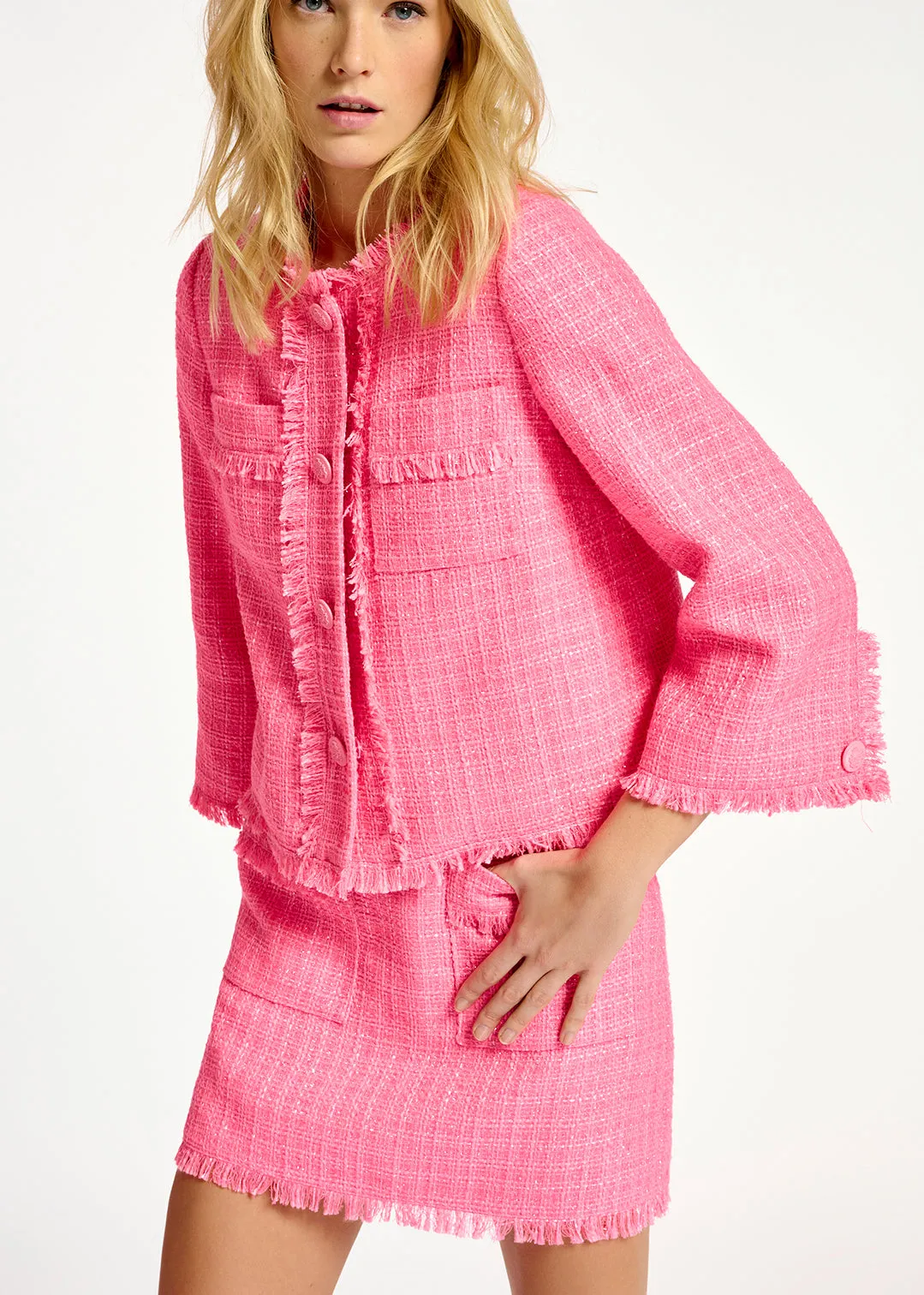 Neon pink tweed jacket