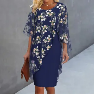 New Ducyl Blue Floral Print Round Neck Mini Dress, sz XL! Great Reviews online!