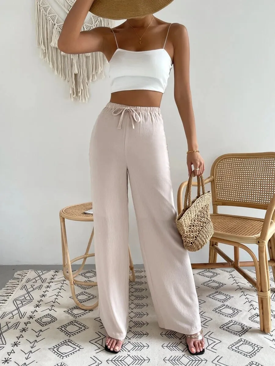 New Shein Drawstring Waist Wide Leg Pants, Sz L
