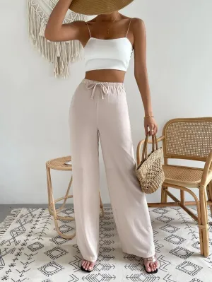 New Shein Drawstring Waist Wide Leg Pants, Sz L