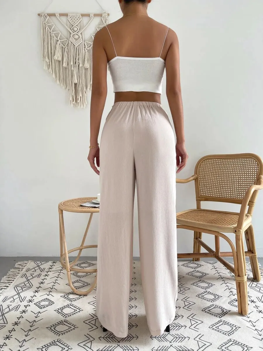 New Shein Drawstring Waist Wide Leg Pants, Sz L