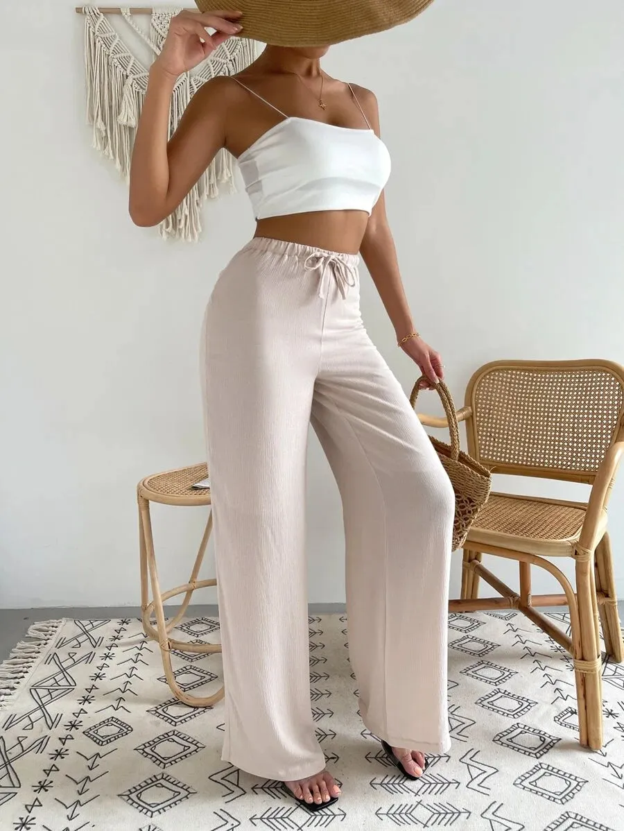 New Shein Drawstring Waist Wide Leg Pants, Sz L