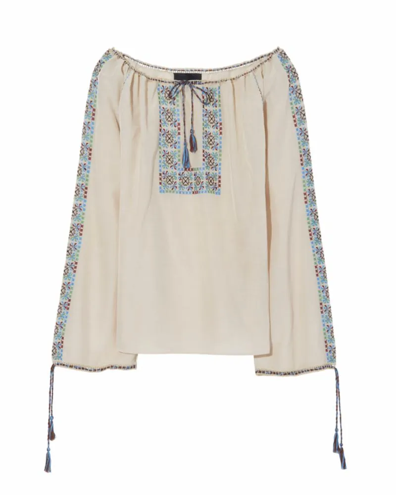 Nili Lotan Diandra Embroidered Blouse in Khaki