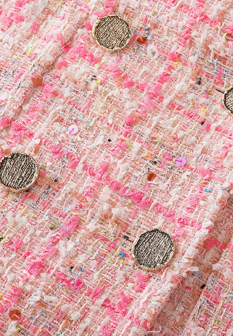 Notched-lapel Double-breasted Checked Sequin-detail Jacket