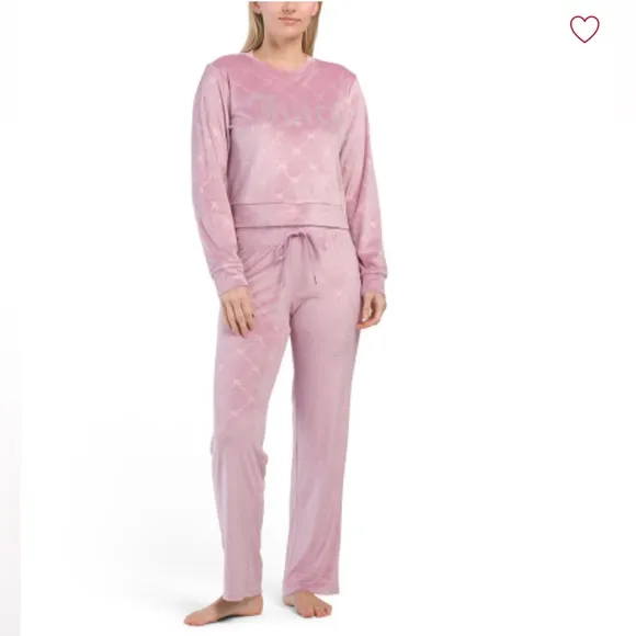 NWT JUICY COUTURE Velvet Crew Neck Top And Wide Leg Pants Set With Rhinestones