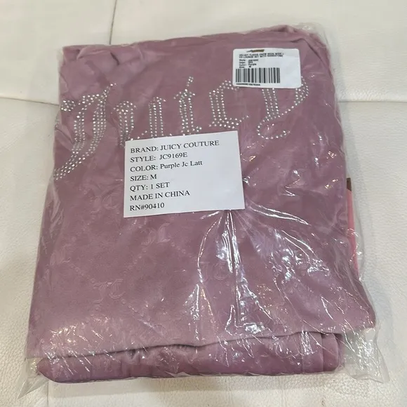 NWT JUICY COUTURE Velvet Crew Neck Top And Wide Leg Pants Set With Rhinestones