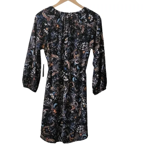 NWT Vince Camuto Printed Balloon-Sleeve Belted Dress Black Multi Size 8/M