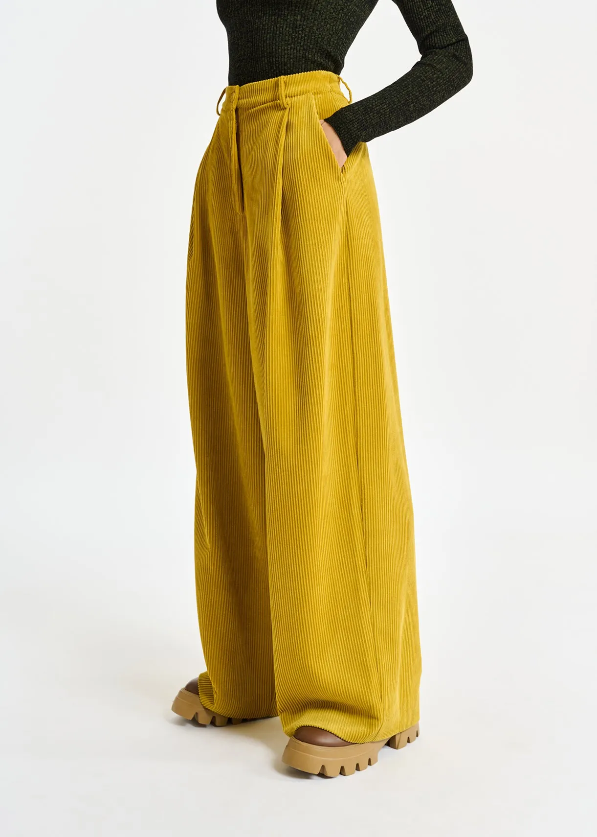 Ochre wide-leg corduroy pants