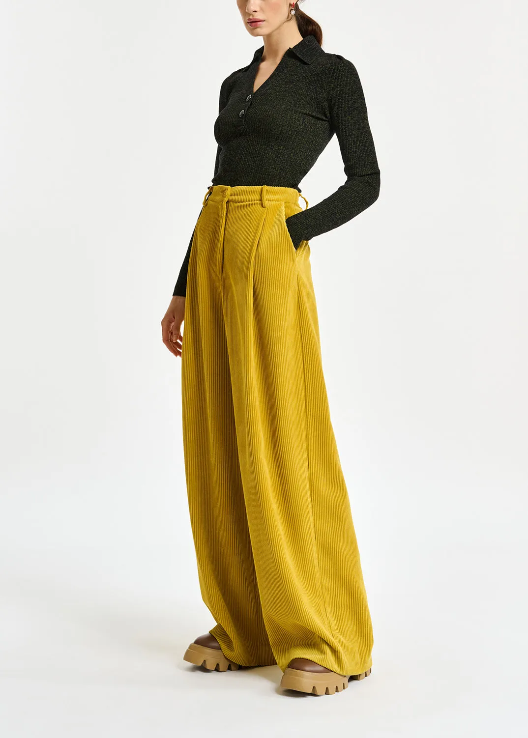 Ochre wide-leg corduroy pants