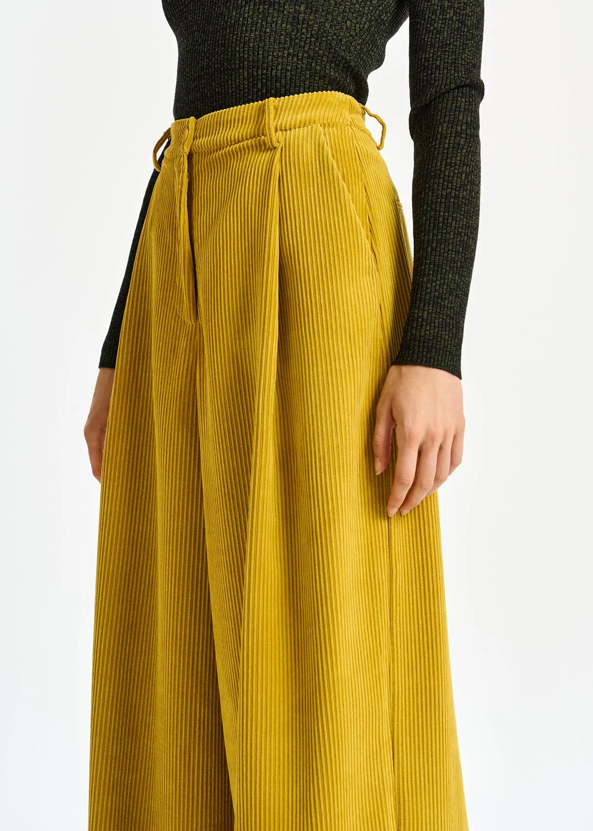 Ochre wide-leg corduroy pants