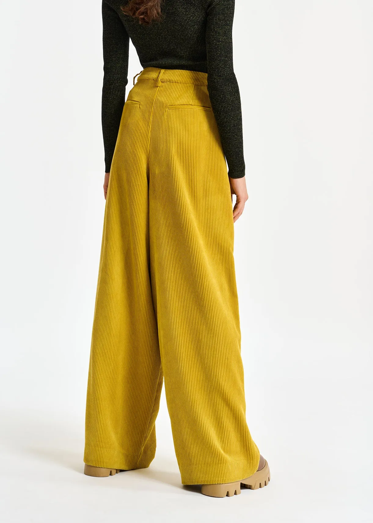 Ochre wide-leg corduroy pants