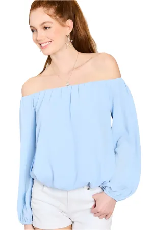Off Shoulder Long Bubble Sleeve Solid Top