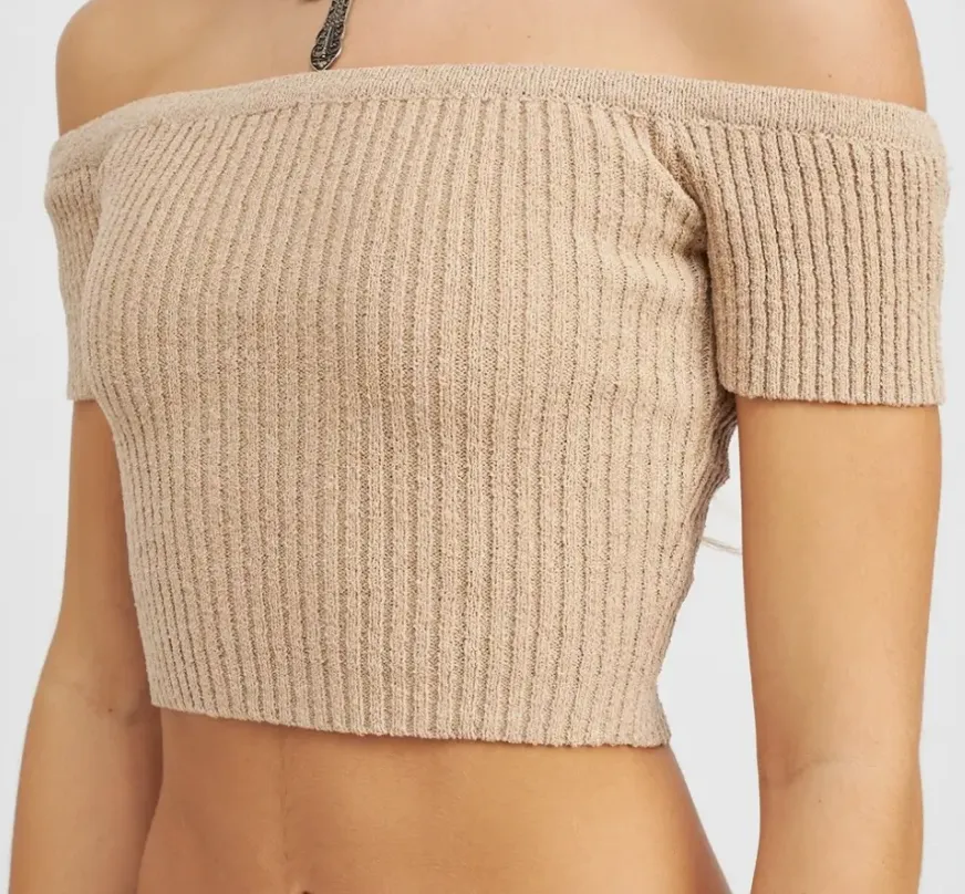 Off Shoulder Rib Knit Crop Top