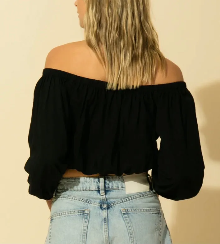 Off the Shoulder Key Hole Long Sleeve Crop Top