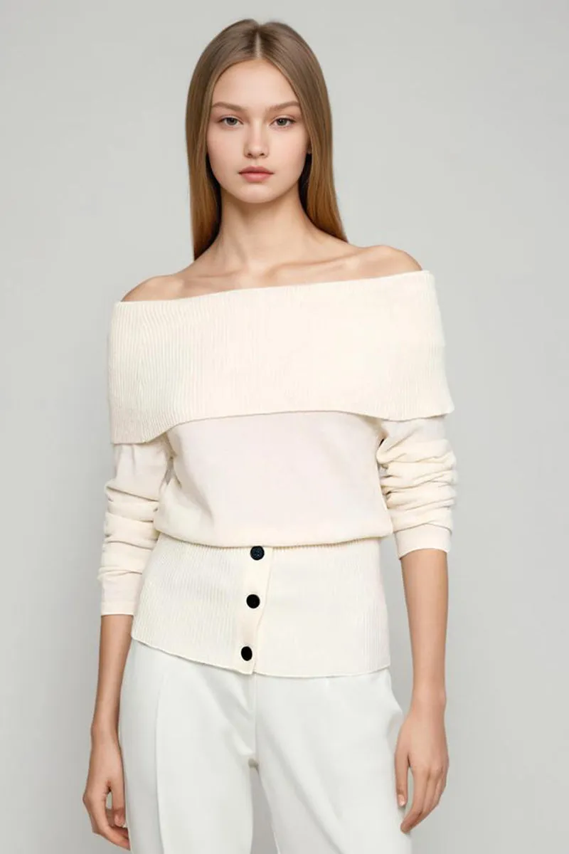 OFF THE SHOULDER KNIT TOP - APRICOT