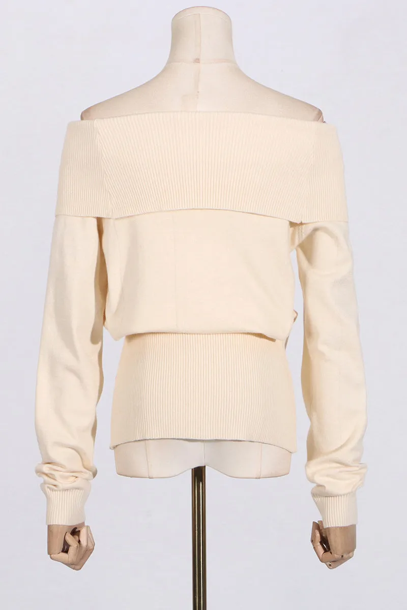 OFF THE SHOULDER KNIT TOP - APRICOT