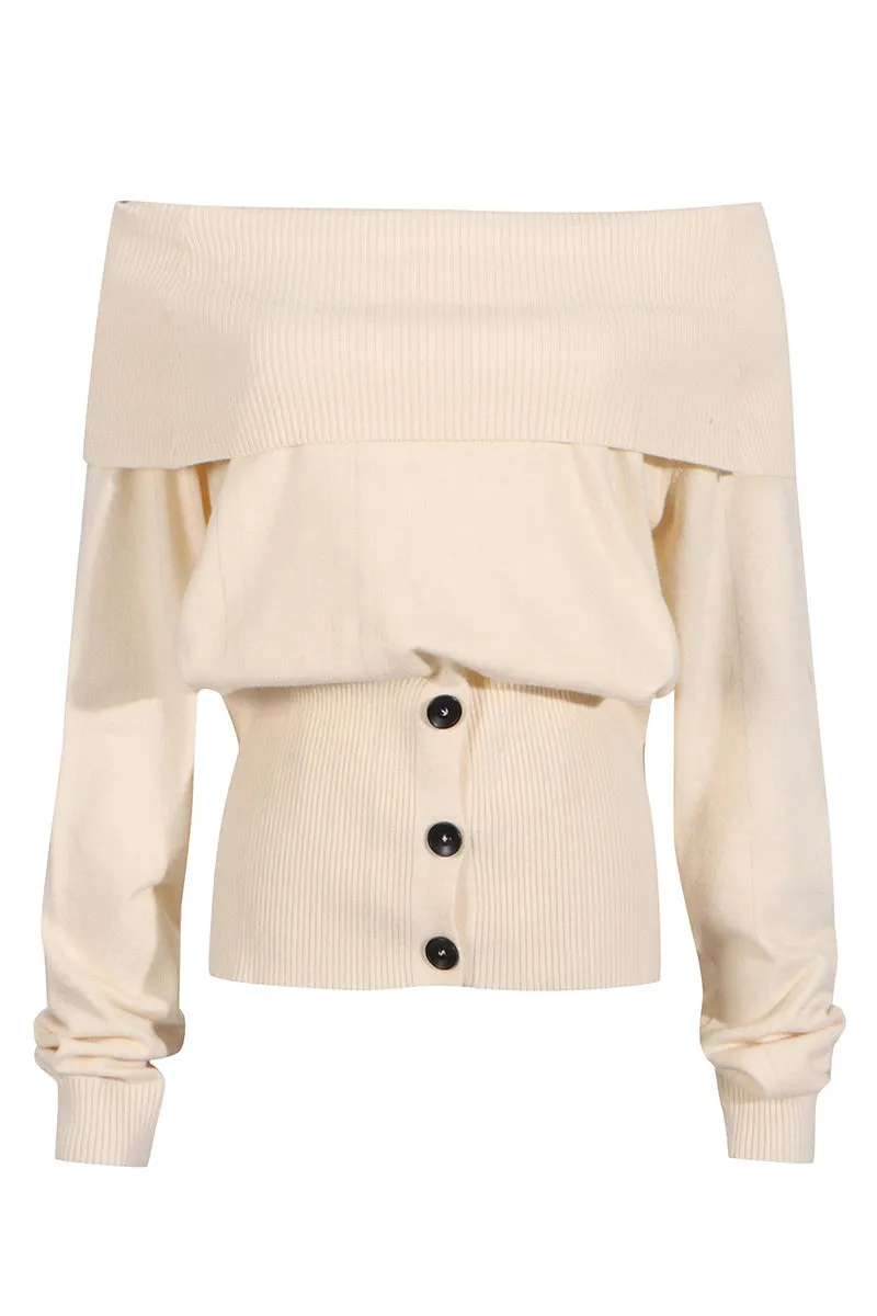 OFF THE SHOULDER KNIT TOP - APRICOT