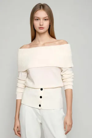 OFF THE SHOULDER KNIT TOP - APRICOT