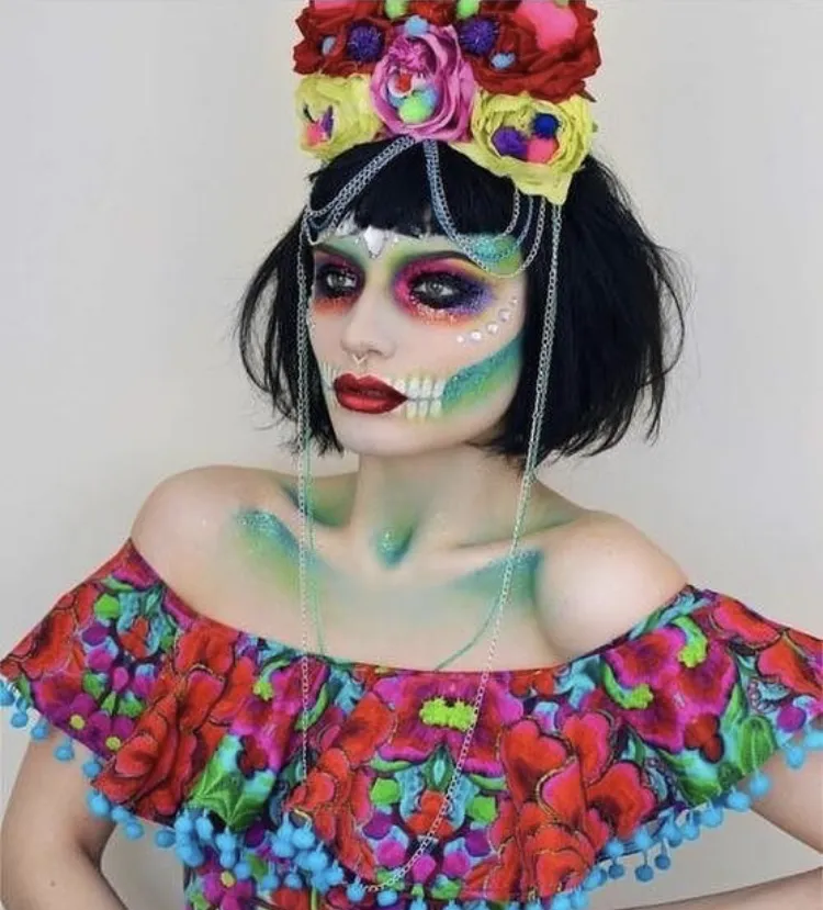 Off-The-Shoulder Pom Pom Frill Crop Top in Folklorico