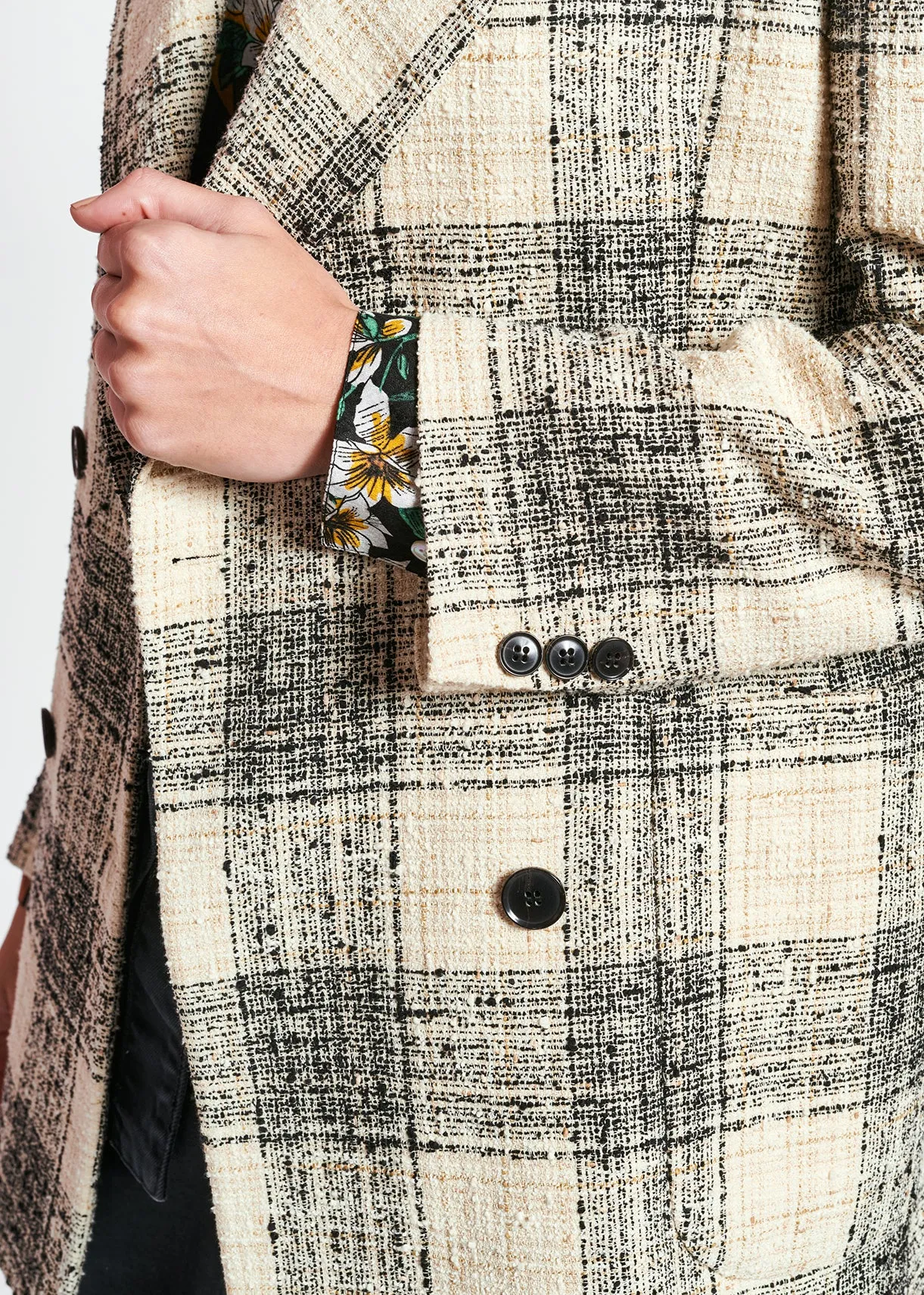 Off-white oversized checked tweed blazer