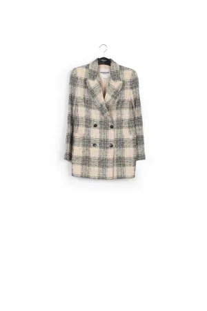 Off-white oversized checked tweed blazer