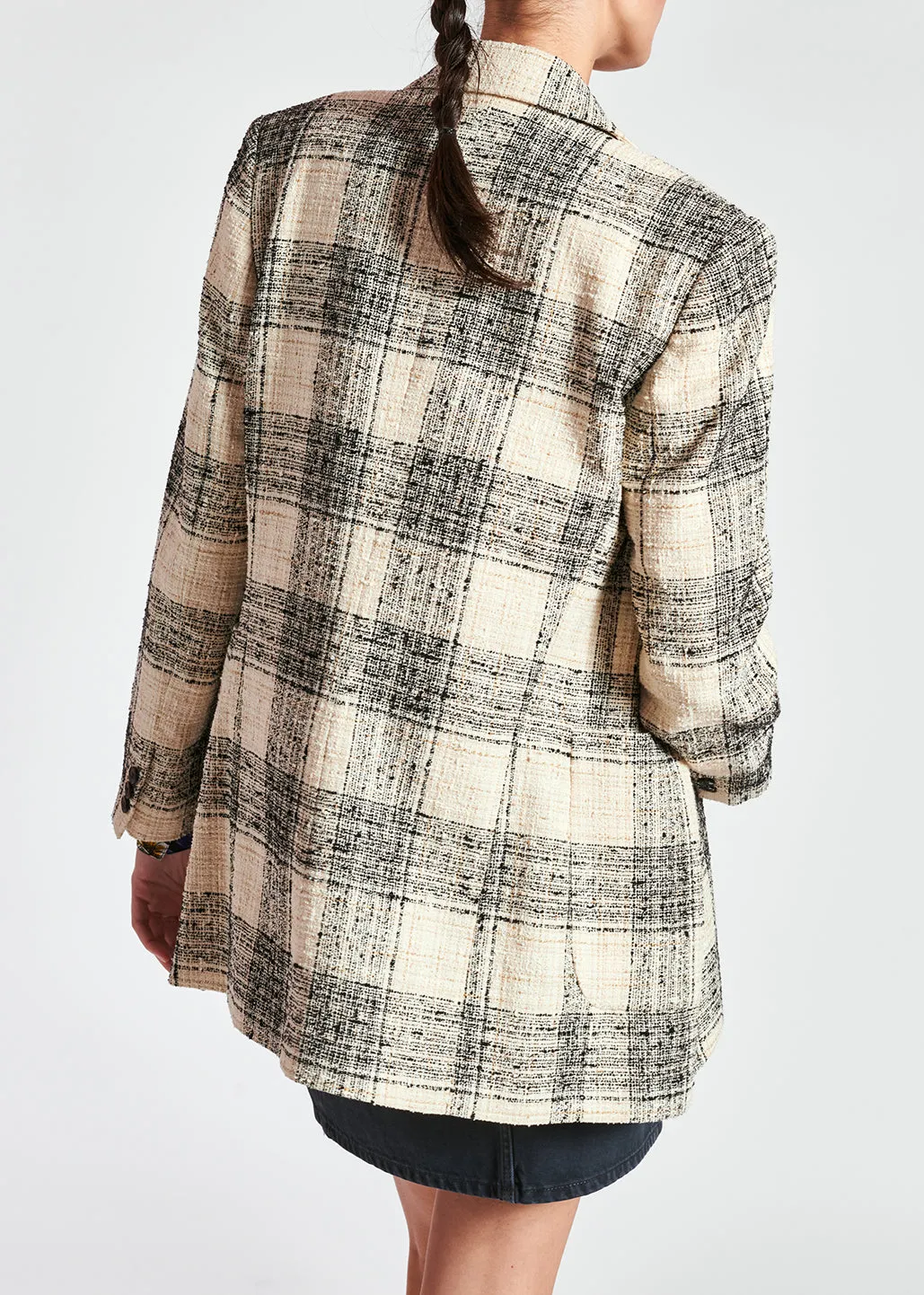 Off-white oversized checked tweed blazer