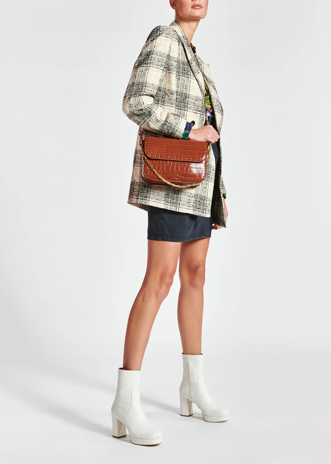 Off-white oversized checked tweed blazer