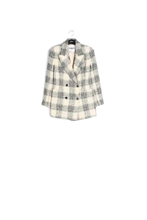 Off-white oversized checked tweed blazer