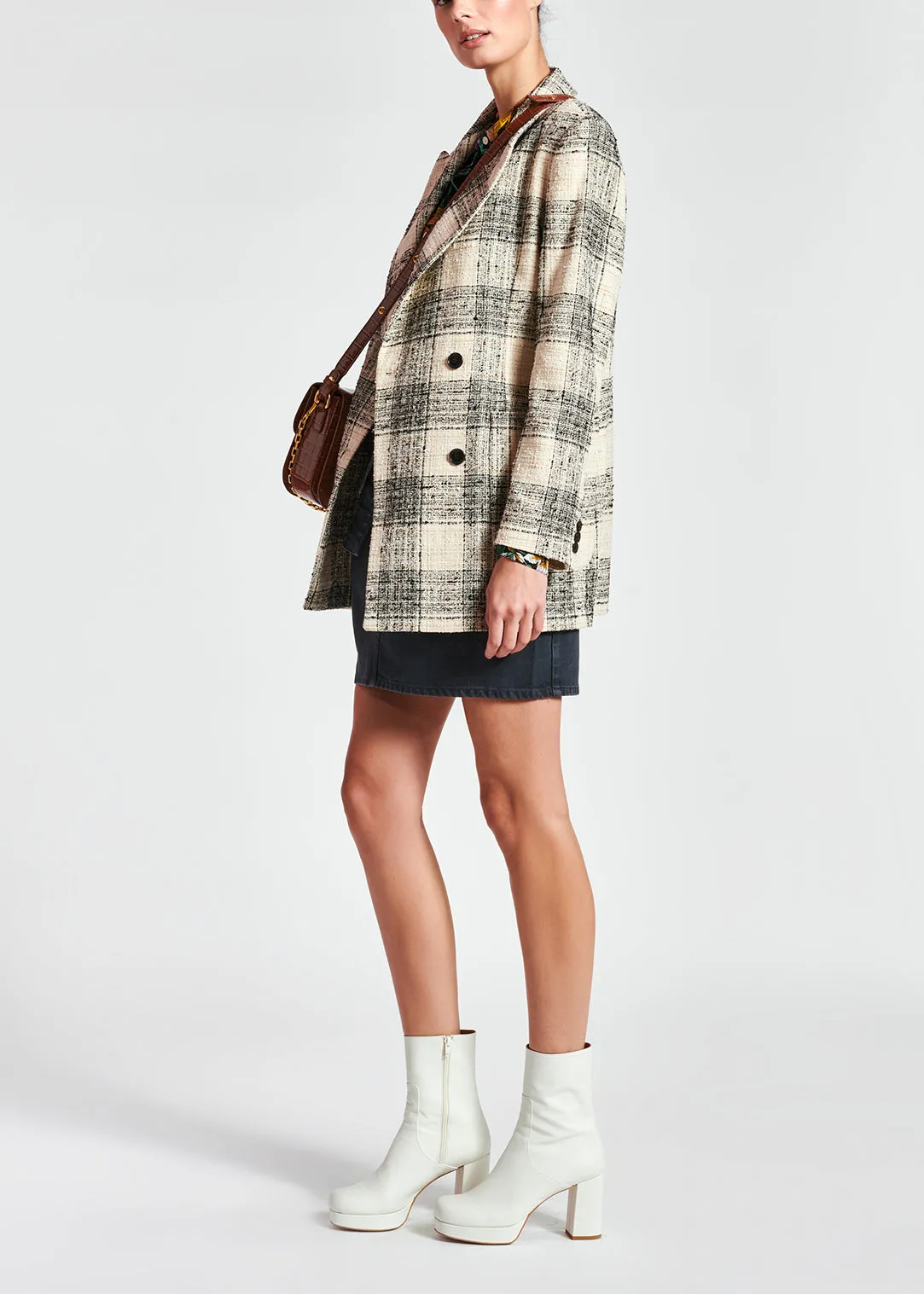 Off-white oversized checked tweed blazer