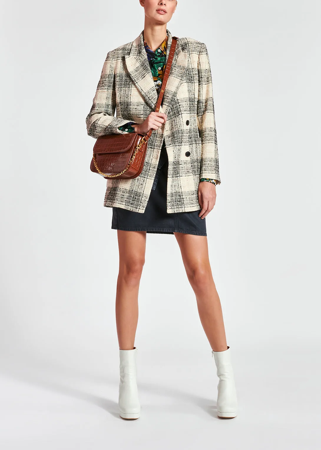 Off-white oversized checked tweed blazer