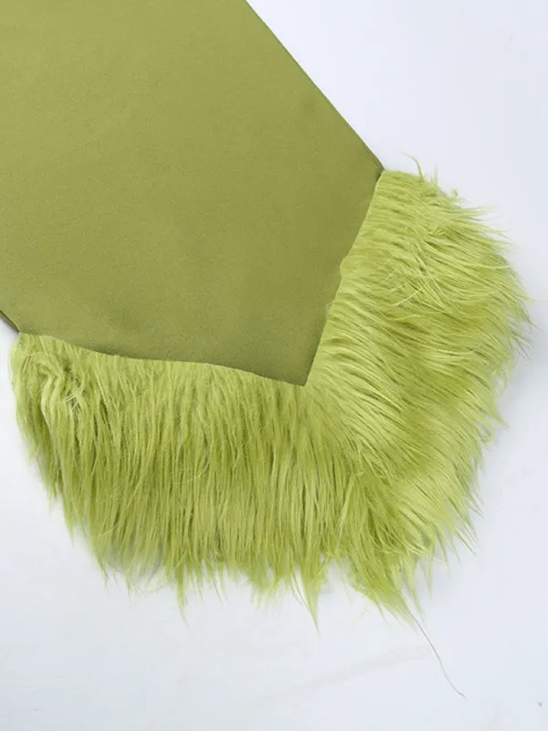 One Shoulder Halter Neck Dress with Feather Hem