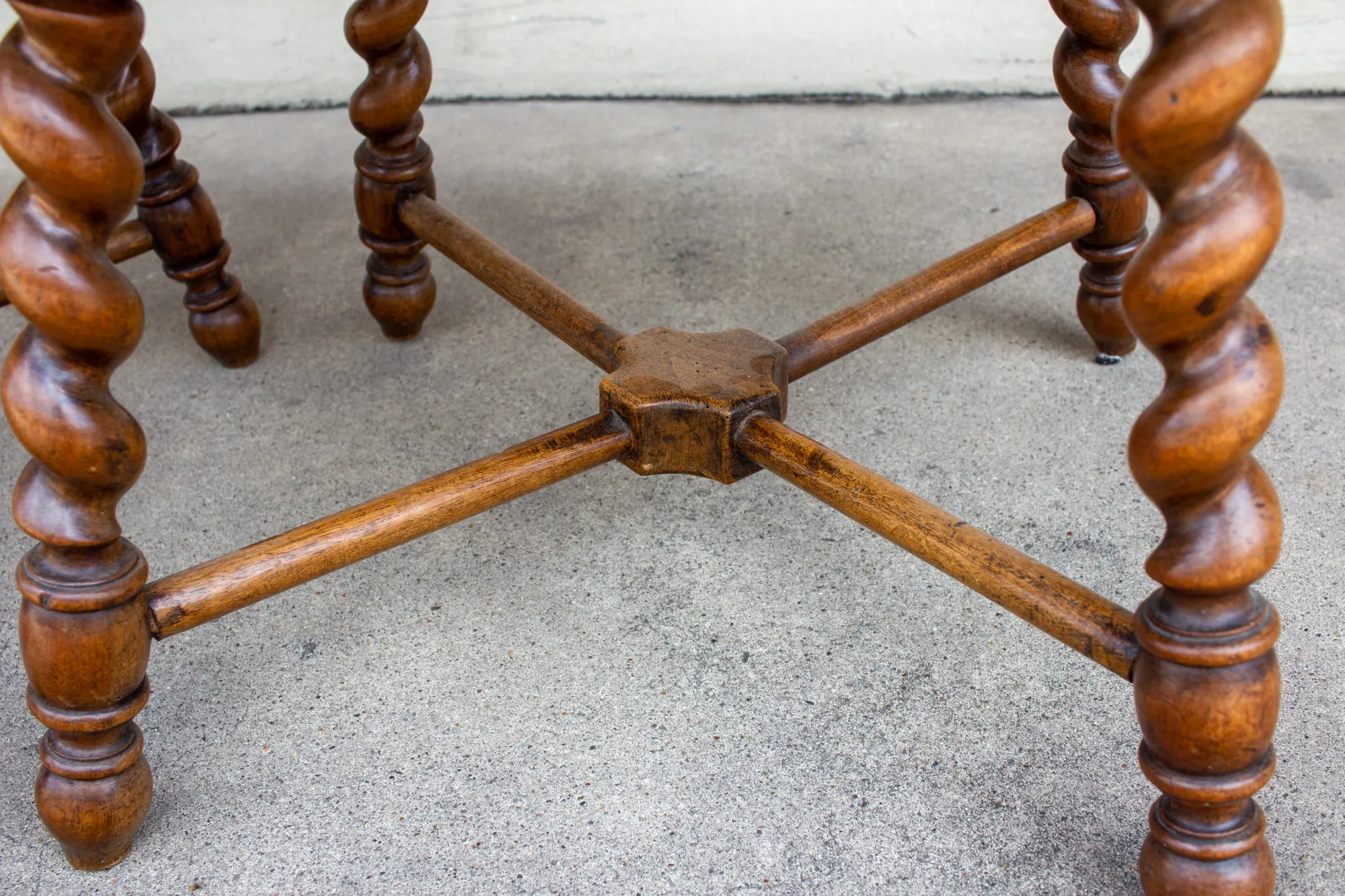 Pair of French Wood Jacobean Style Barley Twist Leg Side Tables, circa 1900
