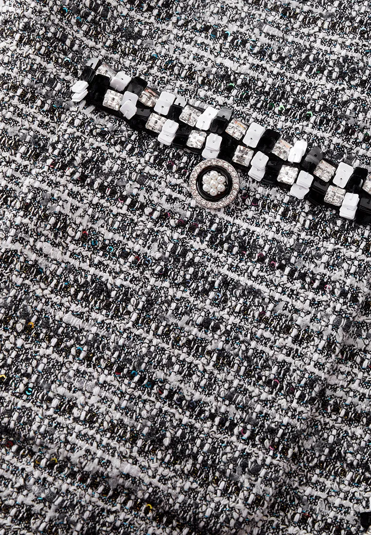 Patch-pocket Ribbed-knit Mixed Tweed Short Coat