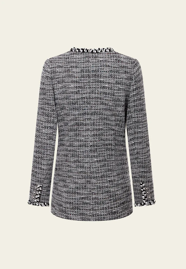 Patch-pocket Ribbed-knit Mixed Tweed Short Coat