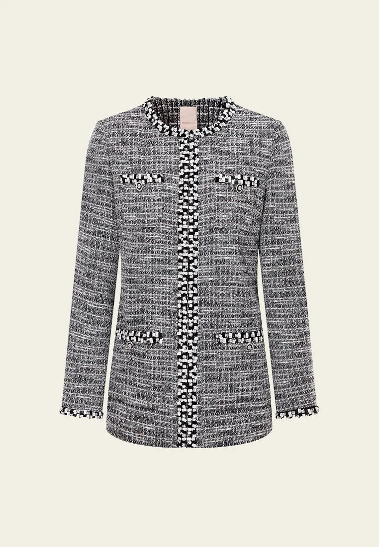Patch-pocket Ribbed-knit Mixed Tweed Short Coat