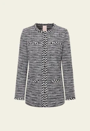 Patch-pocket Ribbed-knit Mixed Tweed Short Coat