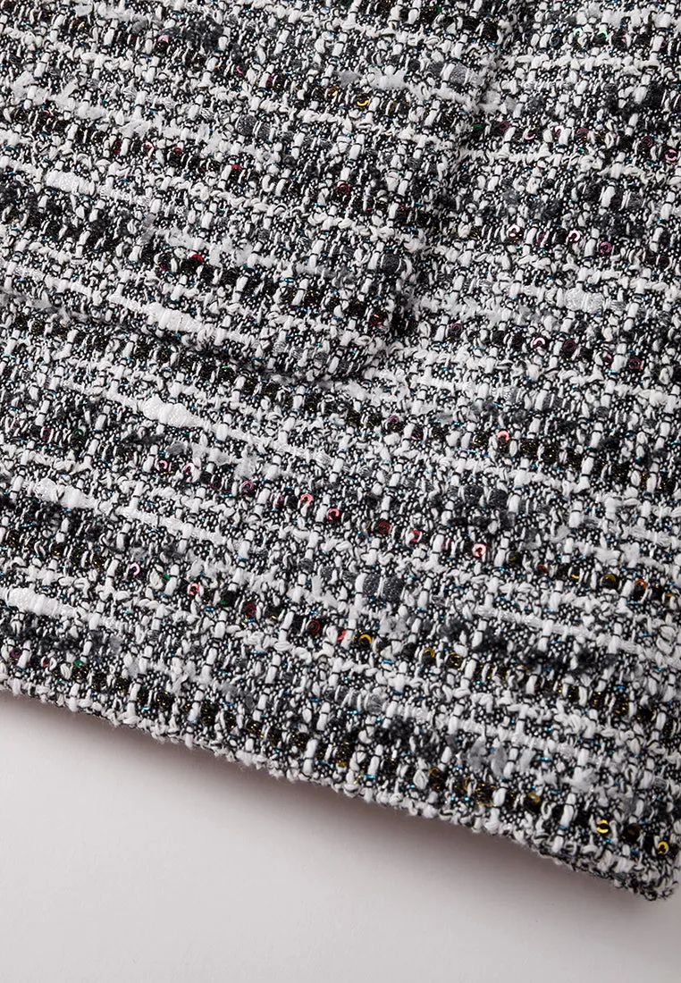 Patch-pocket Ribbed-knit Mixed Tweed Short Coat
