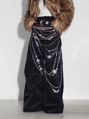 Pearl Printing High Waist Versatile Wide Leg Pants