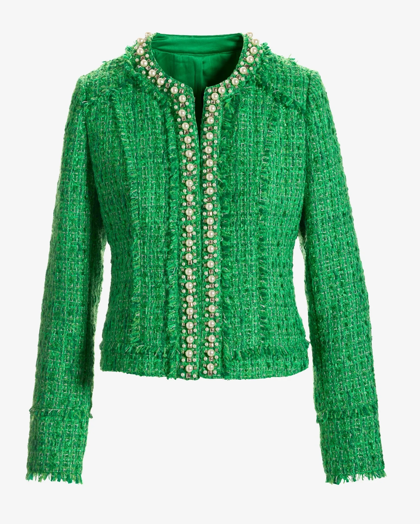 Pearl Trim Tweed Jacket Green