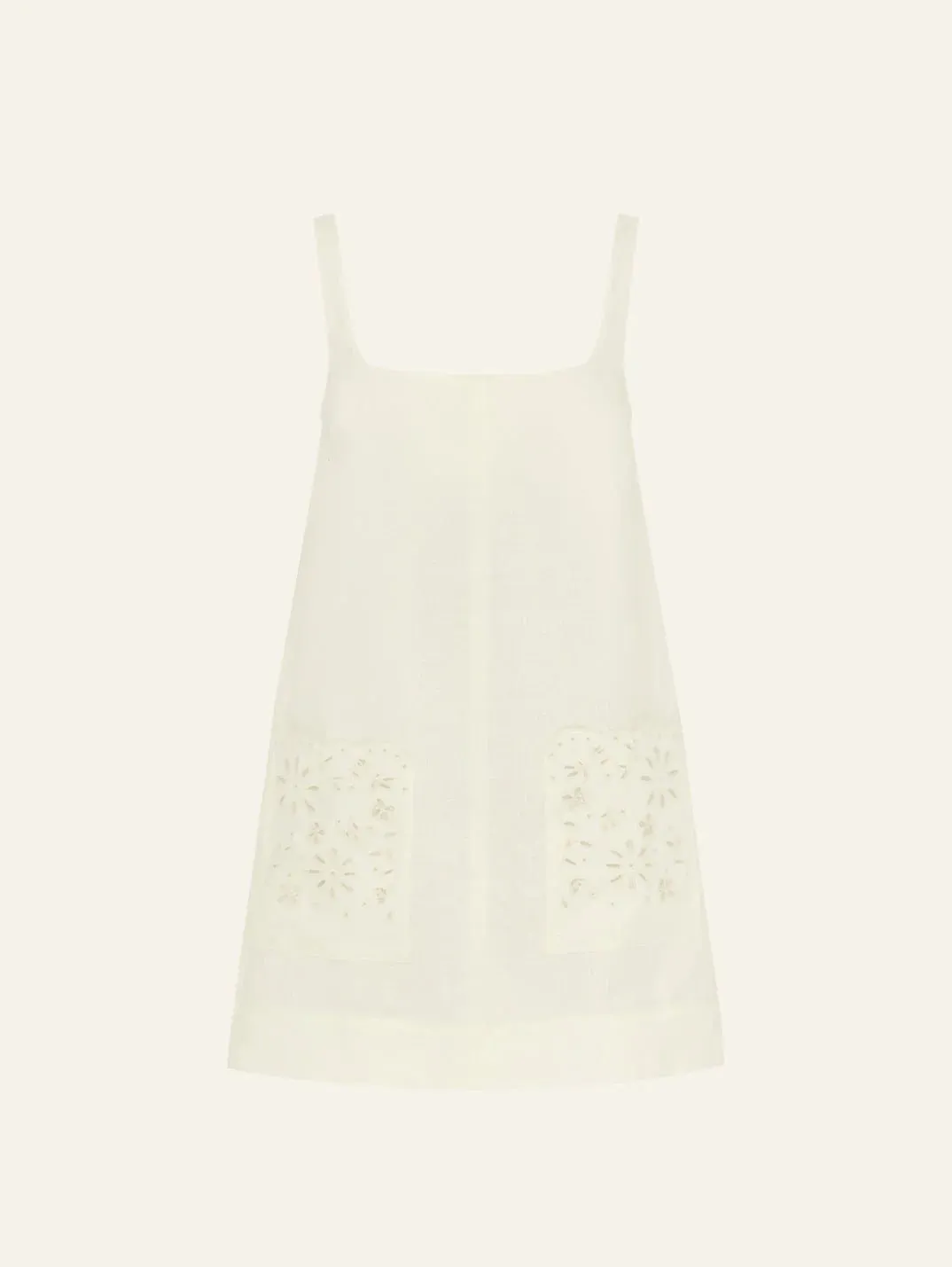 PEONY Embroidered Shift Mini Dress in Creme