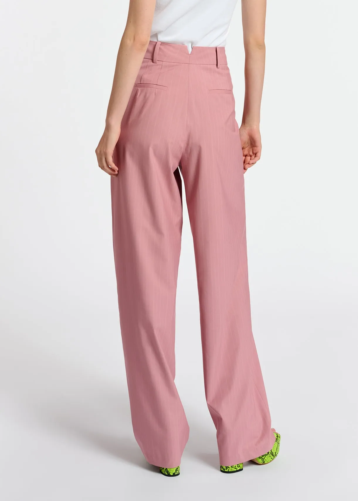 Pink pinstriped tailored pants
