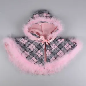 Pink Tartan Cape with Pink Maribou Feather Trim